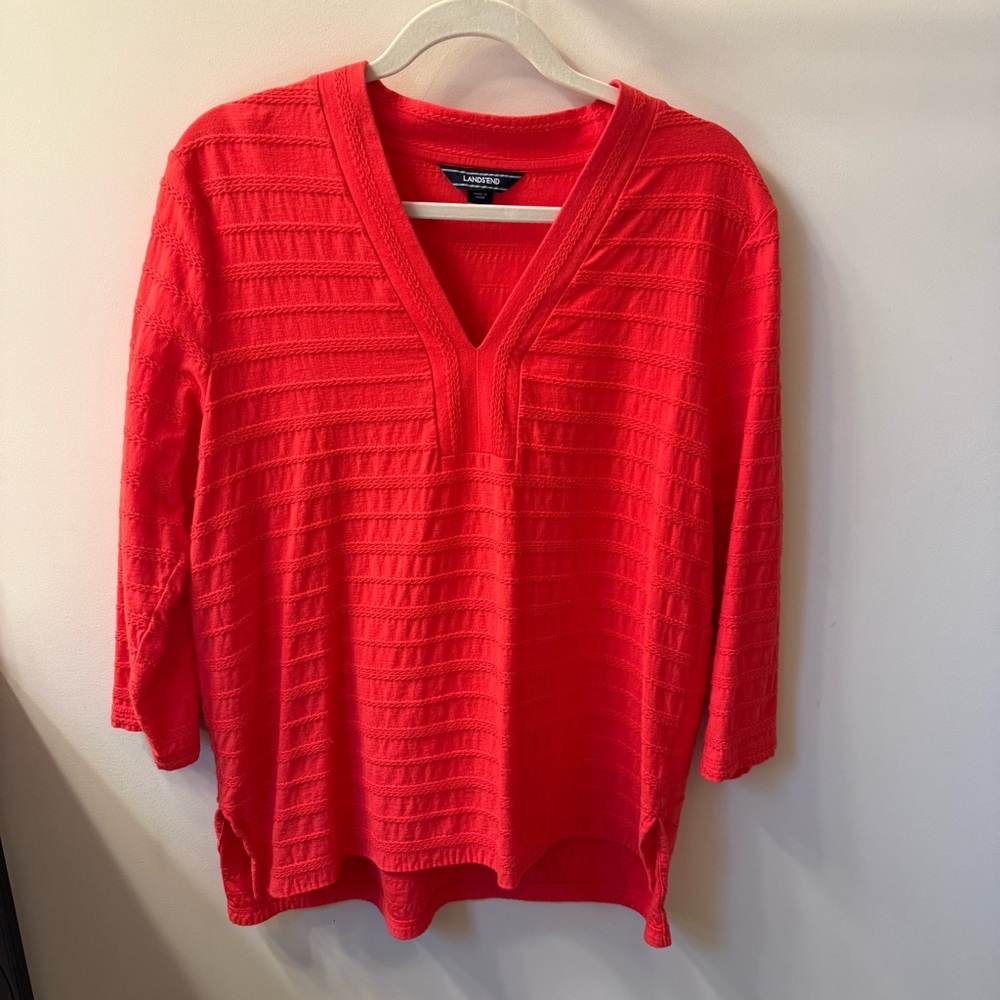 Lands’ End Coral Cotton Textured Tunic Top Girls L (14-16) Women's XS/S